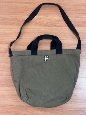 Victoria’s Secret PINK Green Canvas Tote Bag Black Straps Shoulder Bag